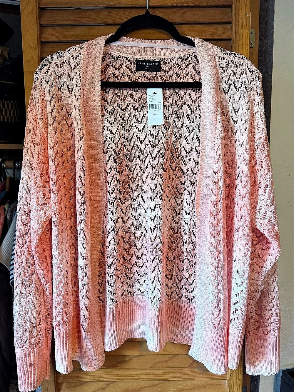 NWT Lane Bryant Open-Front Stitch Cardigan Open Knit Pink NWT